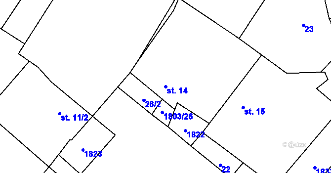 Parcela st. 14 v KÚ Pocoucov, Katastrální mapa