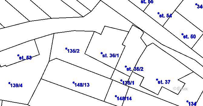 Parcela st. 36/1 v KÚ Pocoucov, Katastrální mapa