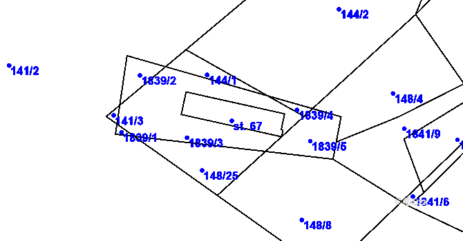 Parcela st. 67 v KÚ Pocoucov, Katastrální mapa