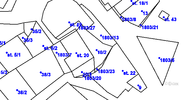 Parcela st. 10/2 v KÚ Pocoucov, Katastrální mapa