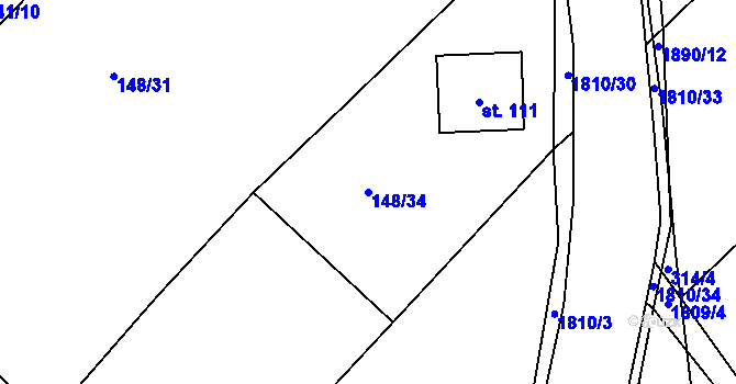 Parcela st. 148/34 v KÚ Pocoucov, Katastrální mapa