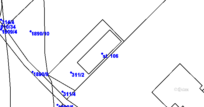 Parcela st. 106 v KÚ Pocoucov, Katastrální mapa