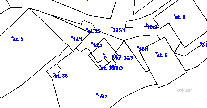 Parcela st. 36/1 v KÚ Heřmaneč u Počátek, Katastrální mapa