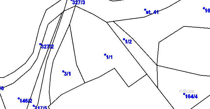 Parcela st. 1/1 v KÚ Heřmaneč u Počátek, Katastrální mapa