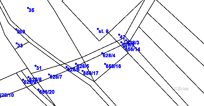 Parcela st. 628/4 v KÚ Horní Vilímeč, Katastrální mapa