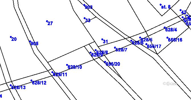 Parcela st. 628/8 v KÚ Horní Vilímeč, Katastrální mapa