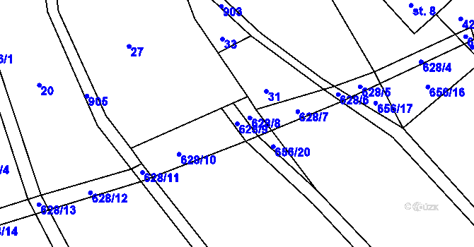 Parcela st. 628/9 v KÚ Horní Vilímeč, Katastrální mapa