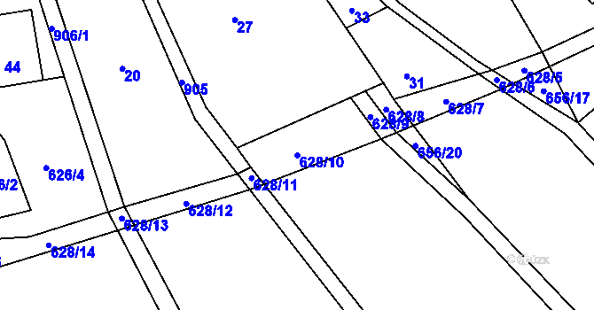 Parcela st. 628/10 v KÚ Horní Vilímeč, Katastrální mapa