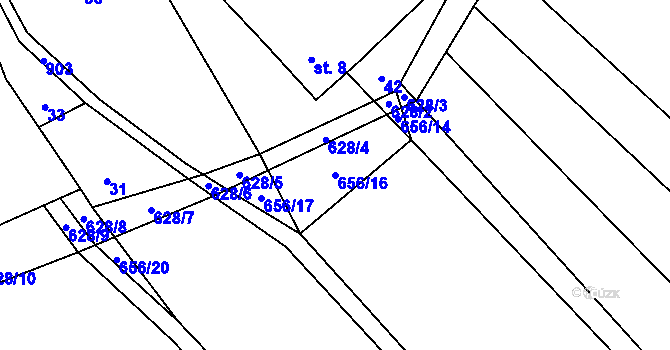 Parcela st. 656/16 v KÚ Horní Vilímeč, Katastrální mapa