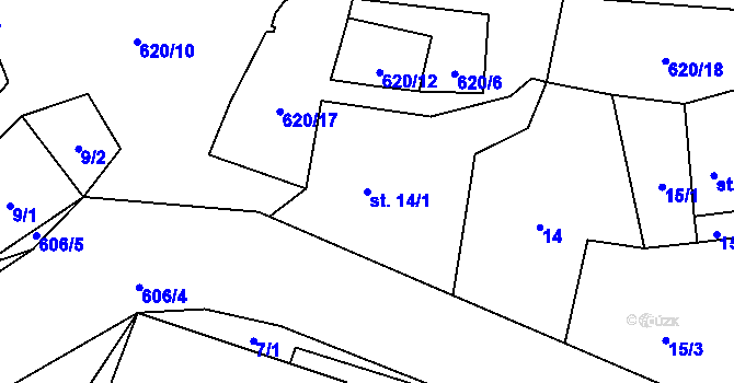 Parcela st. 14/1 v KÚ Léskovec, Katastrální mapa