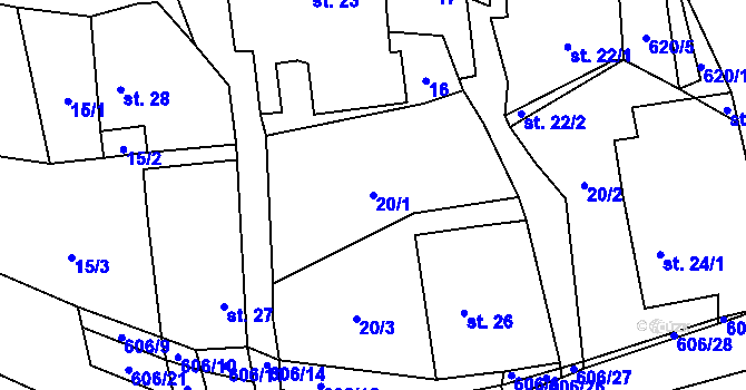 Parcela st. 20/1 v KÚ Léskovec, Katastrální mapa