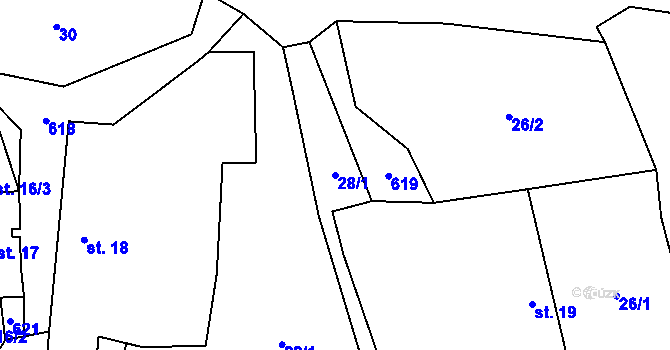 Parcela st. 28/1 v KÚ Léskovec, Katastrální mapa