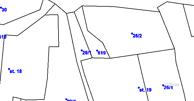 Parcela st. 619 v KÚ Léskovec, Katastrální mapa