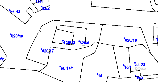 Parcela st. 620/6 v KÚ Léskovec, Katastrální mapa