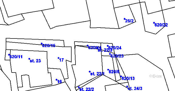 Parcela st. 620/14 v KÚ Léskovec, Katastrální mapa