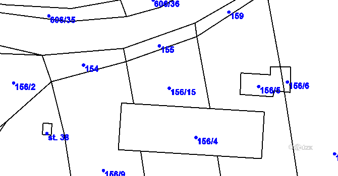 Parcela st. 156/15 v KÚ Léskovec, Katastrální mapa
