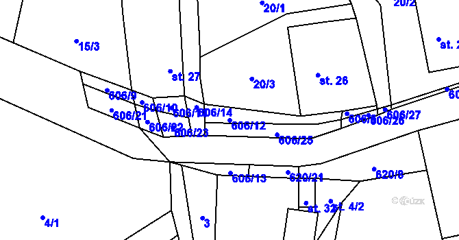 Parcela st. 606/12 v KÚ Léskovec, Katastrální mapa