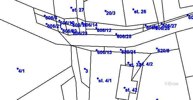 Parcela st. 606/13 v KÚ Léskovec, Katastrální mapa