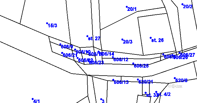 Parcela st. 606/14 v KÚ Léskovec, Katastrální mapa