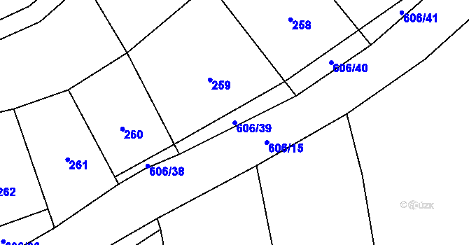 Parcela st. 606/39 v KÚ Léskovec, Katastrální mapa