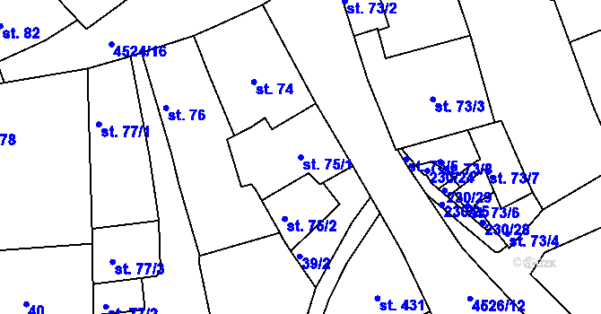 Parcela st. 75/1 v KÚ Počátky, Katastrální mapa