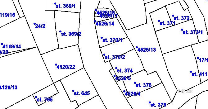 Parcela st. 370/2 v KÚ Počátky, Katastrální mapa