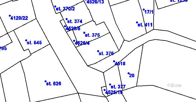 Parcela st. 376 v KÚ Počátky, Katastrální mapa