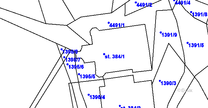 Parcela st. 384/1 v KÚ Počátky, Katastrální mapa