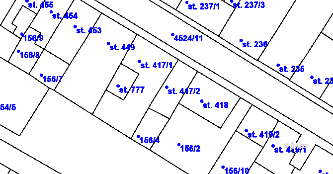 Parcela st. 417/2 v KÚ Počátky, Katastrální mapa