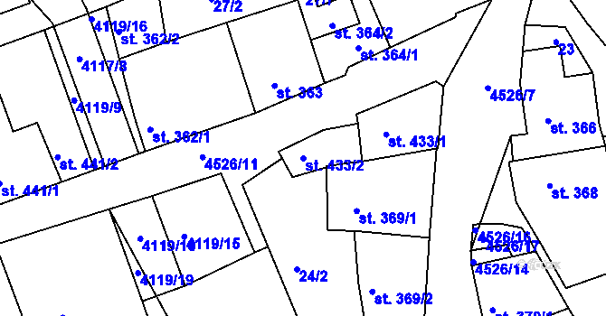 Parcela st. 433/2 v KÚ Počátky, Katastrální mapa