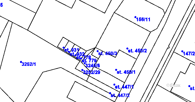 Parcela st. 450/3 v KÚ Počátky, Katastrální mapa