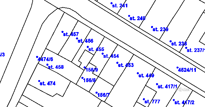 Parcela st. 454 v KÚ Počátky, Katastrální mapa
