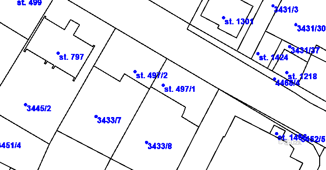 Parcela st. 497/1 v KÚ Počátky, Katastrální mapa