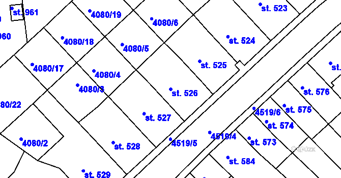 Parcela st. 526 v KÚ Počátky, Katastrální mapa
