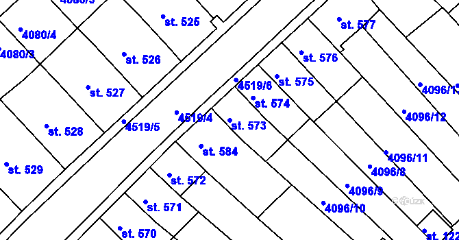 Parcela st. 573 v KÚ Počátky, Katastrální mapa