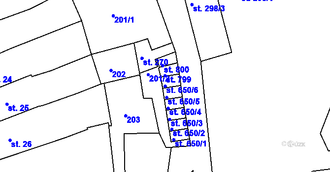 Parcela st. 650/6 v KÚ Počátky, Katastrální mapa