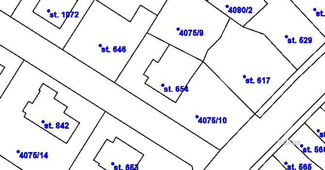 Parcela st. 654 v KÚ Počátky, Katastrální mapa