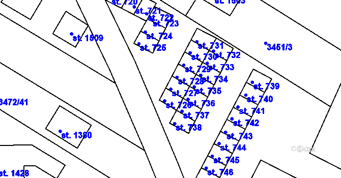 Parcela st. 727 v KÚ Počátky, Katastrální mapa