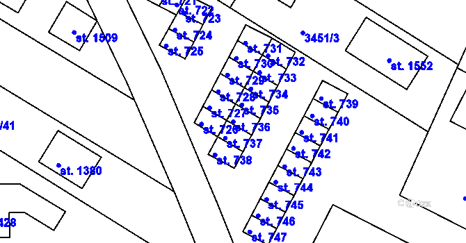 Parcela st. 736 v KÚ Počátky, Katastrální mapa