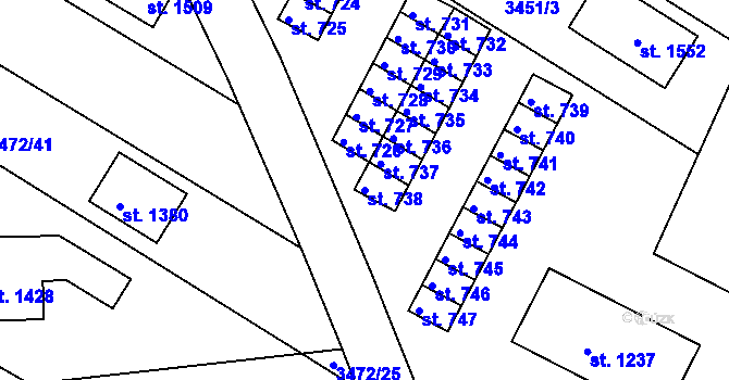 Parcela st. 738 v KÚ Počátky, Katastrální mapa