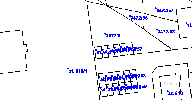 Parcela st. 752 v KÚ Počátky, Katastrální mapa