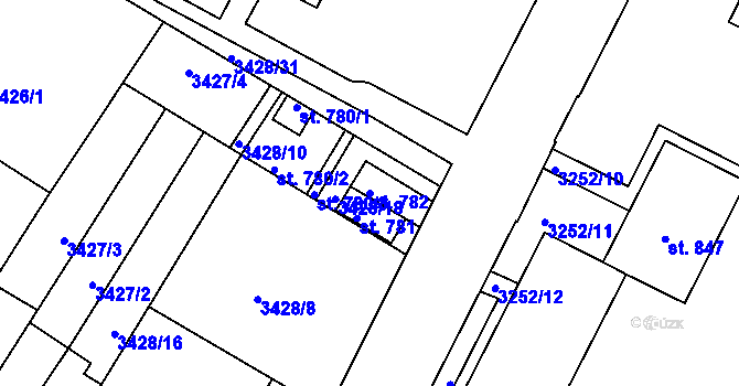 Parcela st. 782 v KÚ Počátky, Katastrální mapa