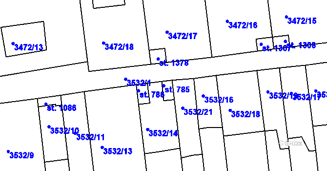 Parcela st. 785 v KÚ Počátky, Katastrální mapa