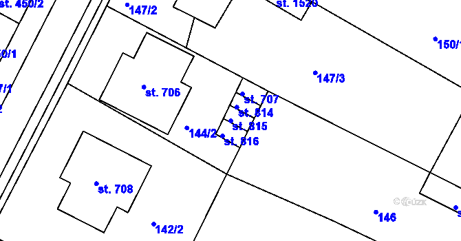 Parcela st. 815 v KÚ Počátky, Katastrální mapa