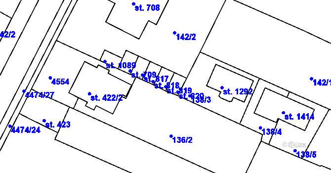 Parcela st. 819 v KÚ Počátky, Katastrální mapa