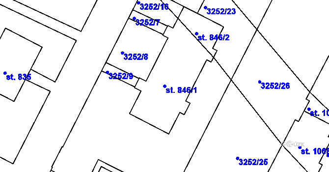 Parcela st. 846/1 v KÚ Počátky, Katastrální mapa