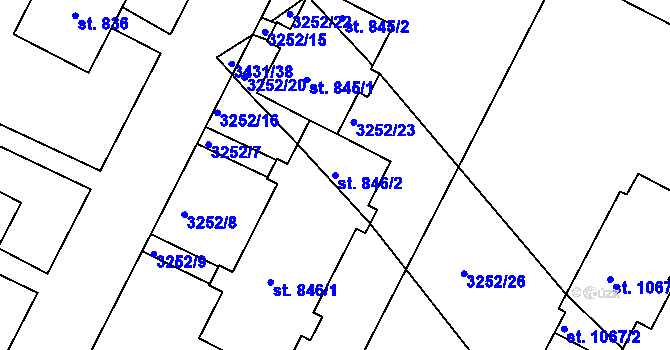 Parcela st. 846/2 v KÚ Počátky, Katastrální mapa