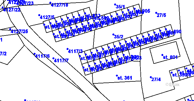 Parcela st. 878 v KÚ Počátky, Katastrální mapa