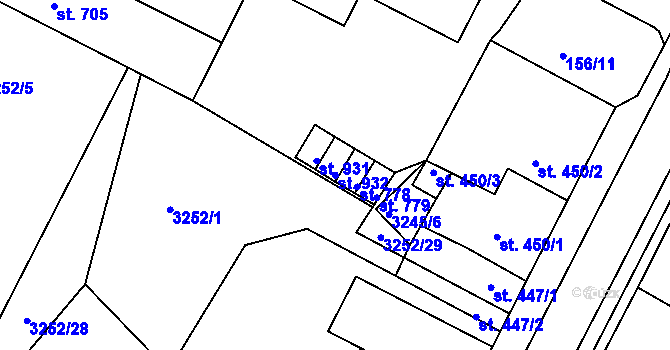 Parcela st. 932 v KÚ Počátky, Katastrální mapa