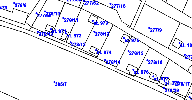 Parcela st. 974 v KÚ Počátky, Katastrální mapa